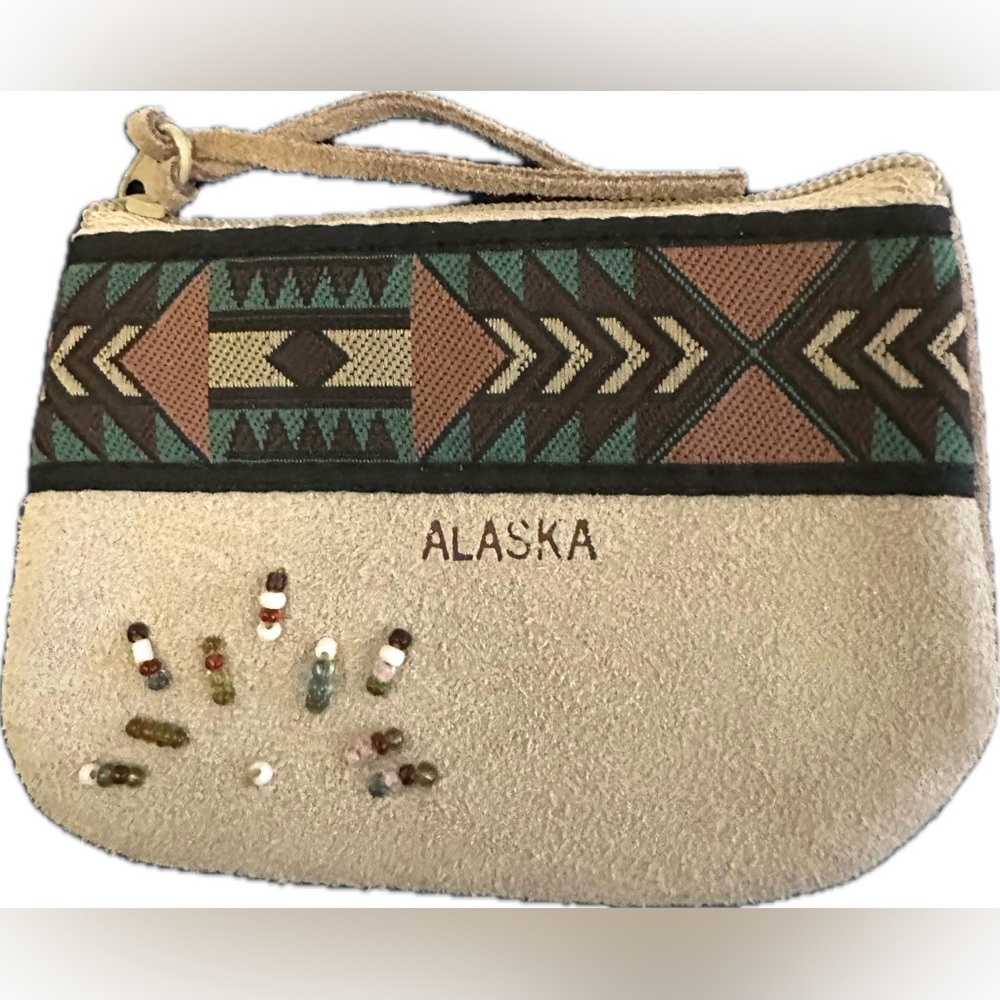 New Handmade Suede Leather Beaded Coin Card Purse Bag Alaska Native Tribal OOAK